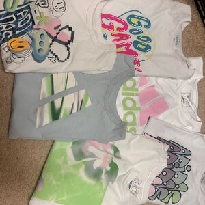 Adidas White and Green Short Sleeve Tees